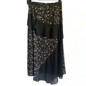 Lea & Viola Asymmetrical Tiered Ruffle Floral Print Midi Boho Skirt Size XS